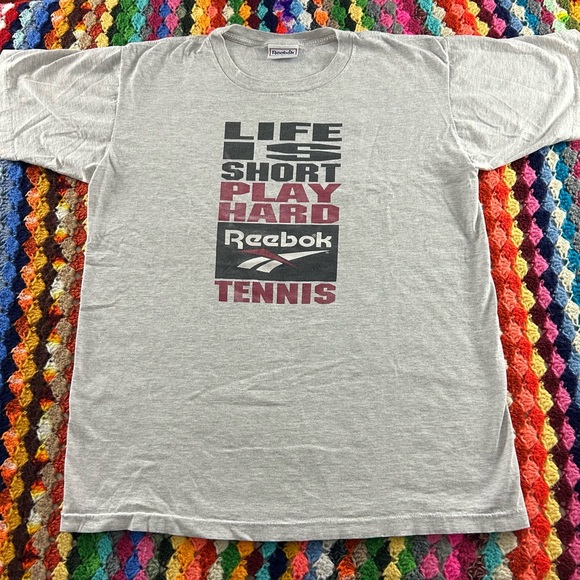 Vintage 90s Reebok Single Stitch Life Is Short Play Hard Tennis Tee Unis… - Picture 6 of 13